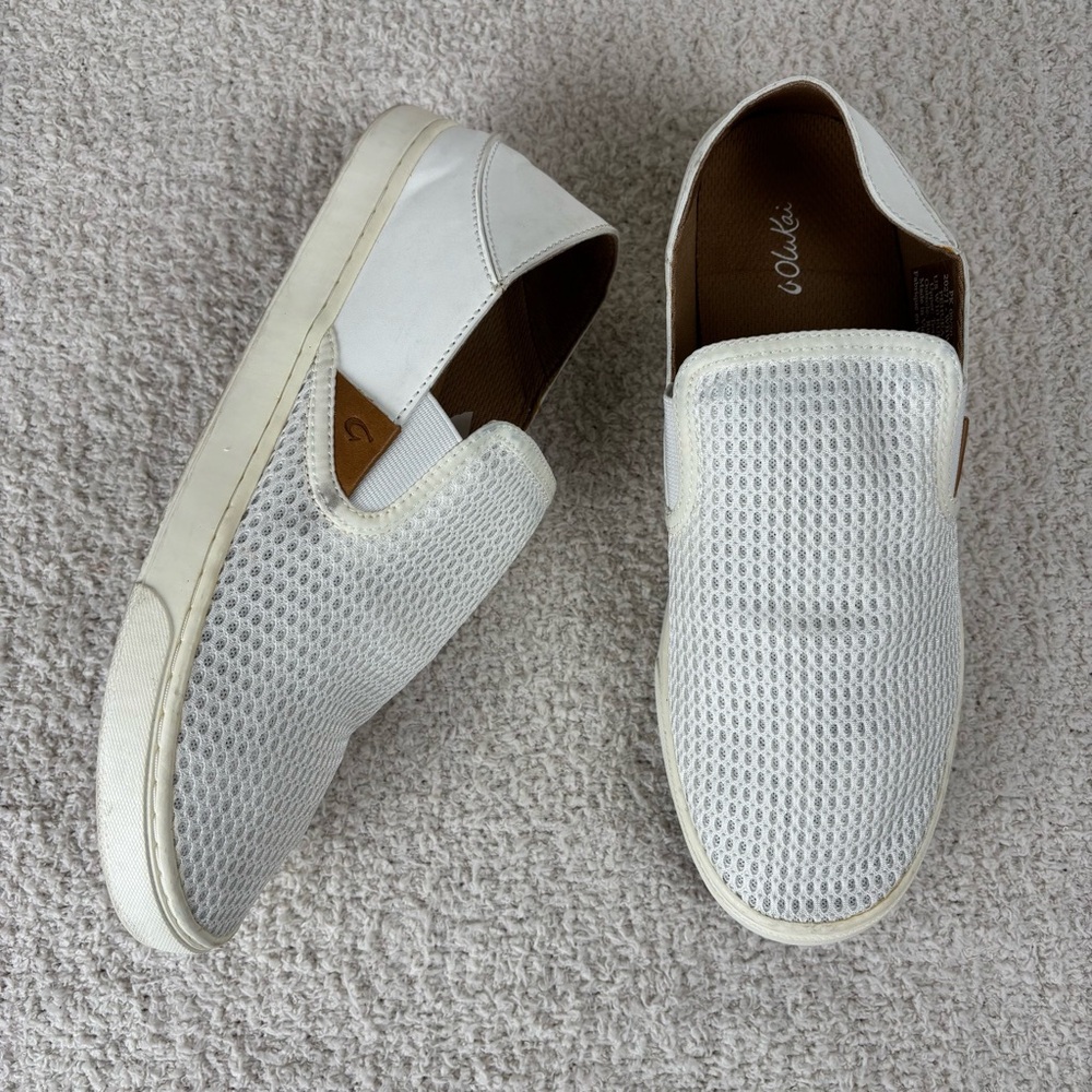 OluKai Shoes Womens 10 White Pehuea' Slip-On Casual Comfort Arch Support Sneaker
